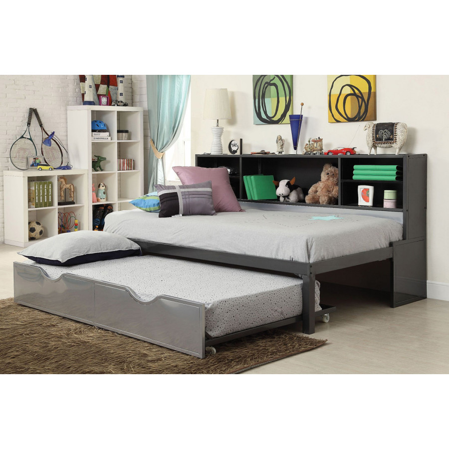 ACME - Renell Twin Bed with Trundle & Storage in Black/Silver