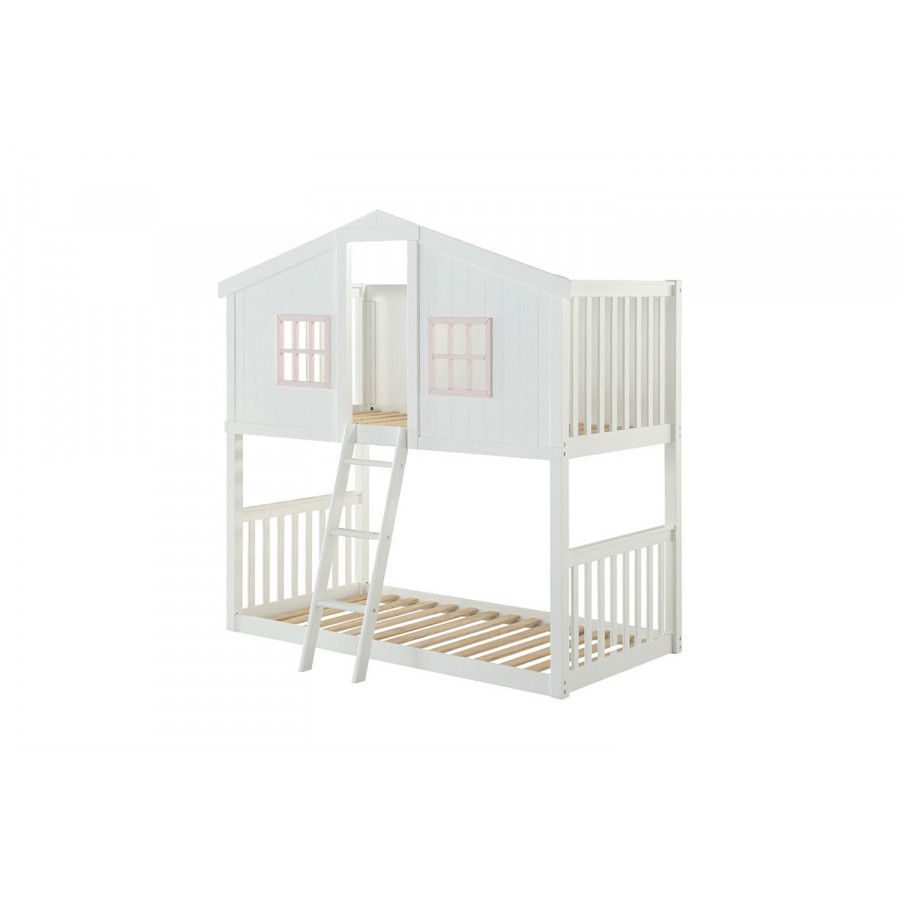ACME - Rohan Cottage Twin/Twin Bunk Bed in White/Pink
