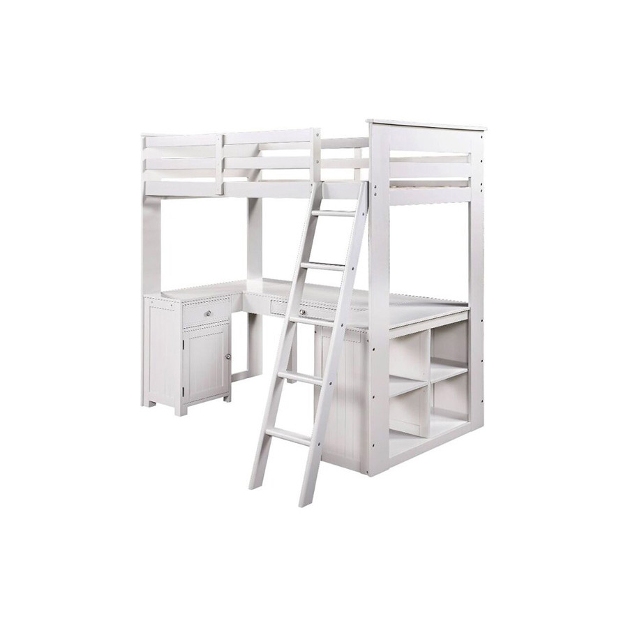 ACME - Ambar Twin Loft Bed with Desk/Bookcase/Chest in Light Gray