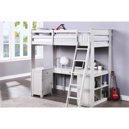 ACME - Ambar Twin Loft Bed with Desk/Bookcase/Chest in Light Gray