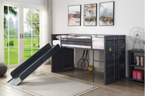 ACME™ Cargo Twin Loft Bed with Slide - Gunmetal Finish