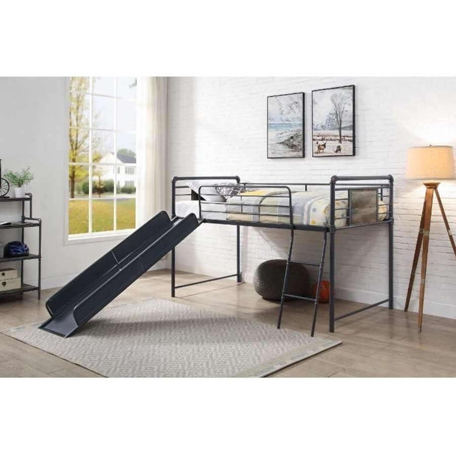 ACME Cordelia Twin Loft Bed with Slide - Antique Oak/Sandy Black/Dark Bronze
