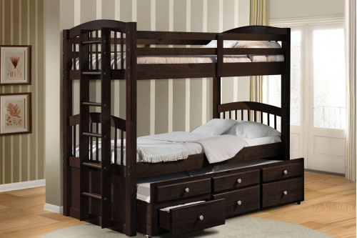 ACME™ Micah Twin over Twin Bunk Bed with Drawer Trundle - Espresso Brown
