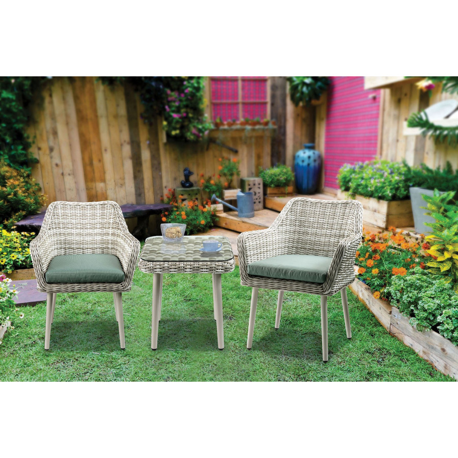 ACME - Tashay 3PC Pack Patio Bistro Set in Green/Beige Wicker