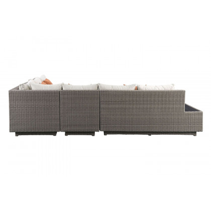ACME - Salena Patio Sectional Sofa with 4 Pillows & Coffee Table in Beige/Gray Wicker