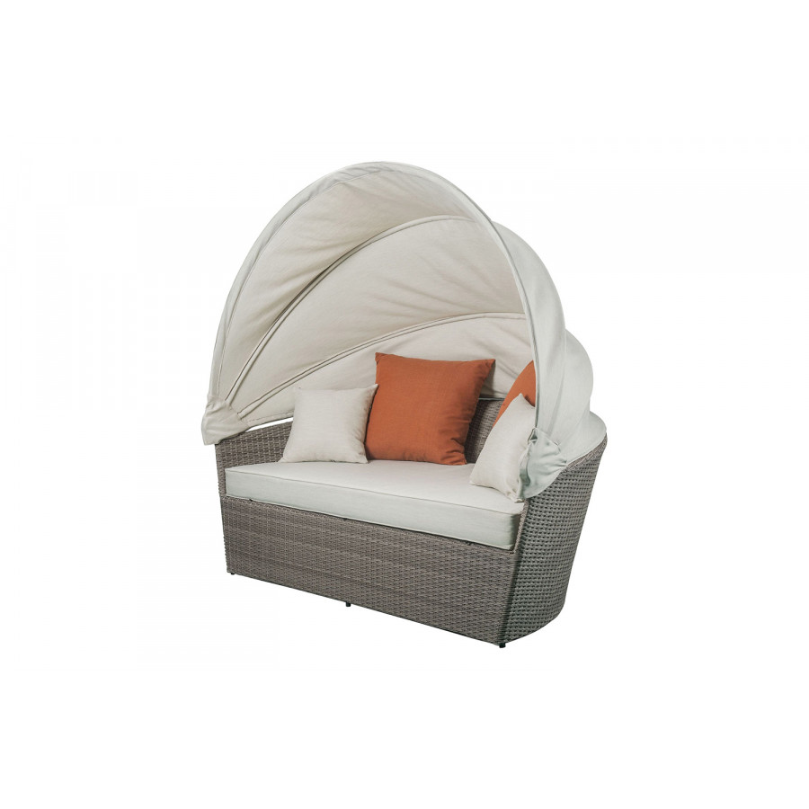 ACME - Salena Patio Canopy Sofa with 4 Pillows & Ottoman in Beige/Gray Wicker