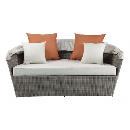 ACME - Salena Patio Canopy Sofa with 4 Pillows & Ottoman in Beige/Gray Wicker