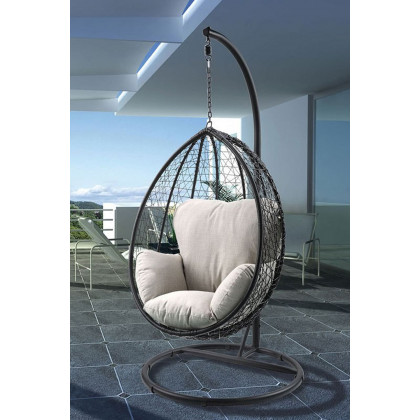 ACME Simona Patio Swing Chair with Stand - Beige/Black