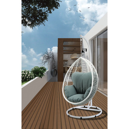 ACME Simona Patio Swing Chair with Stand - Wicker White