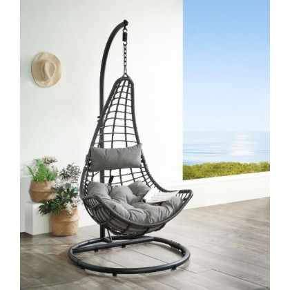 ACME - Uzae Hanging Chair in Gray/Charcoal Wicker
