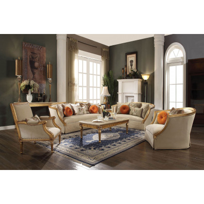 ACME - Daesha Sofa with 8 Pillows in Tan Flannel/Antique Gold