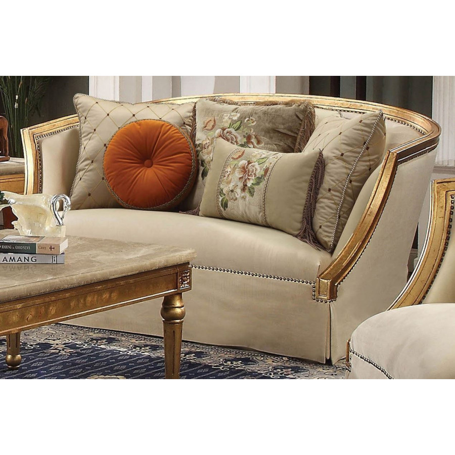 ACME - Daesha Loveseat with 5 Pillows in Tan Flannel/Antique Gold