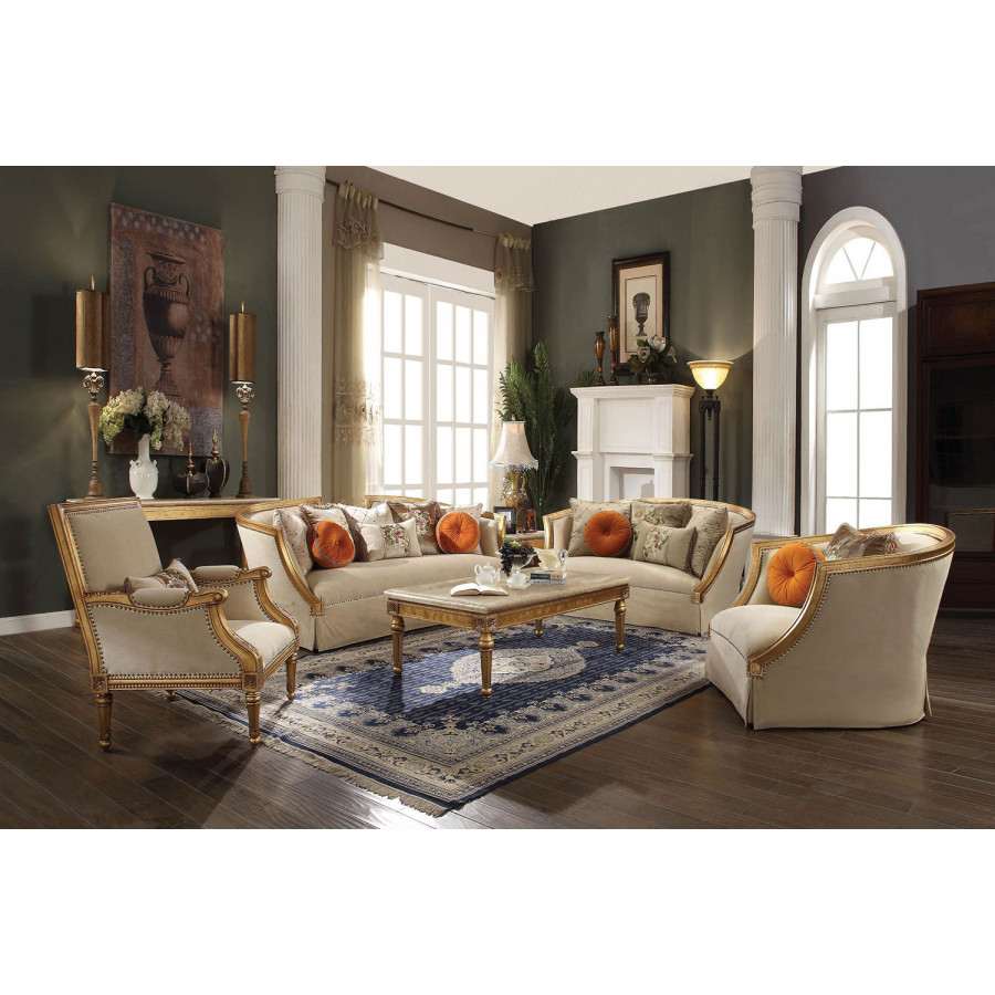 ACME - Daesha Chair with 2 Pillows in Tan Flannel/Antique Gold