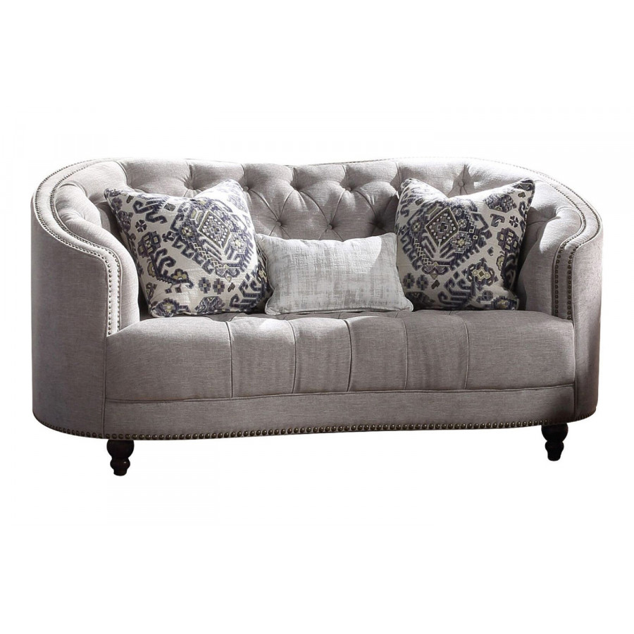 ACME - Saira Loveseat with 3 Pillows in Light Gray