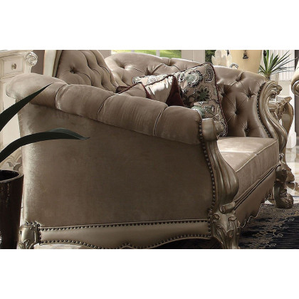 ACME Dresden Loveseat - Bone Velvet and Gold Patina