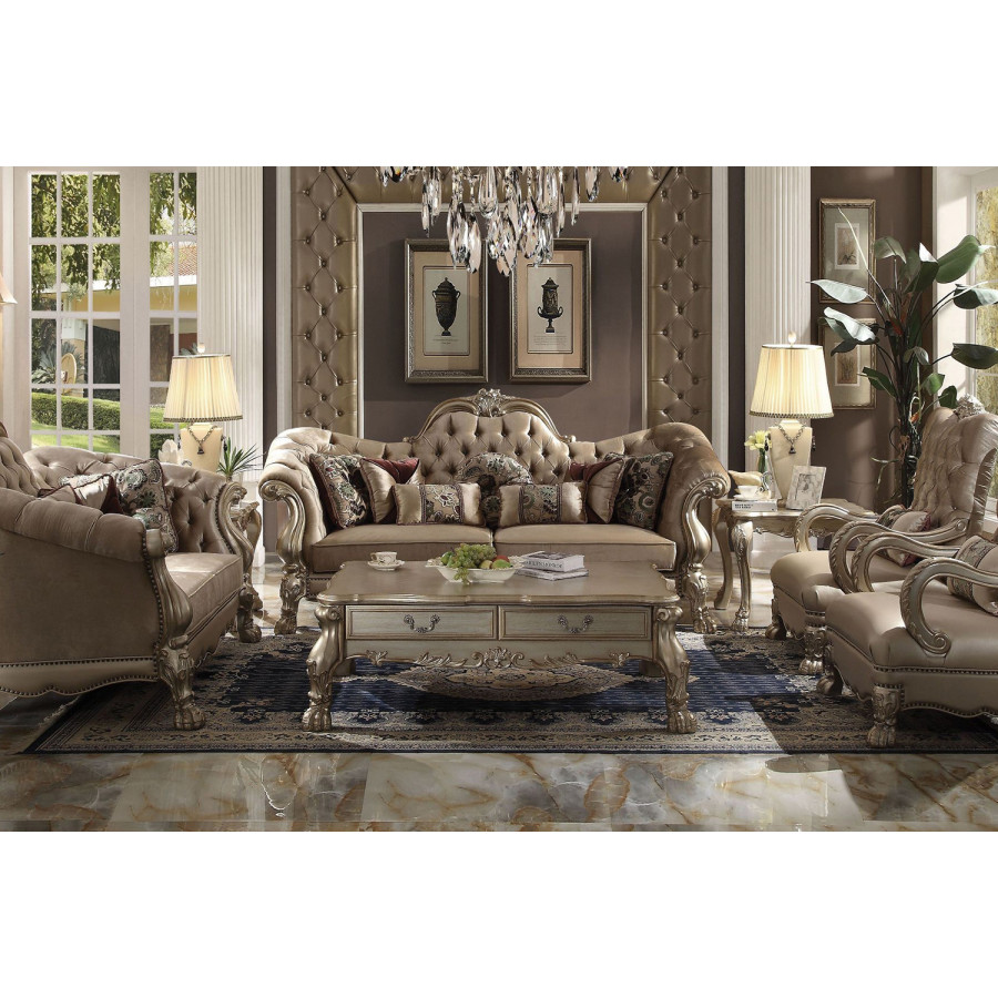 ACME Dresden Loveseat - Bone Velvet and Gold Patina