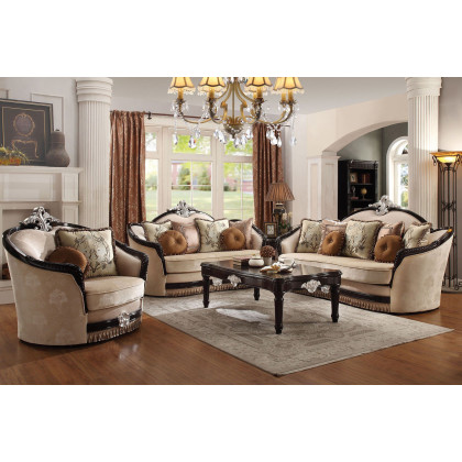 ACME - Ernestine Chair with 2 Pillows in Tan/Black