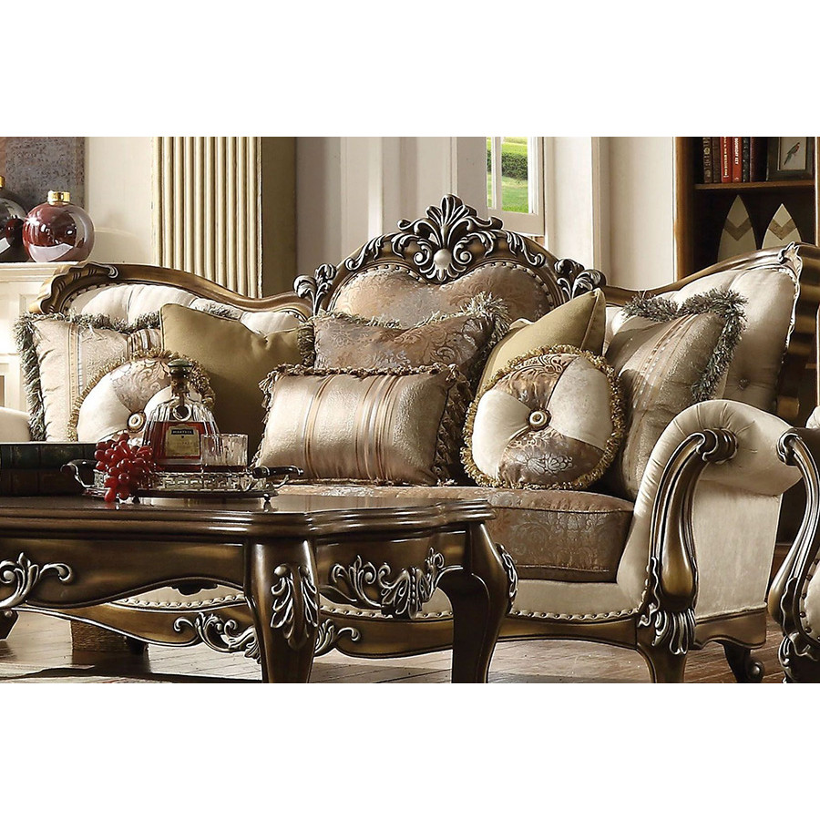 ACME - Latisha Sofa with 8 Pillows (Same Lv01576) in Tan/Antique Oak