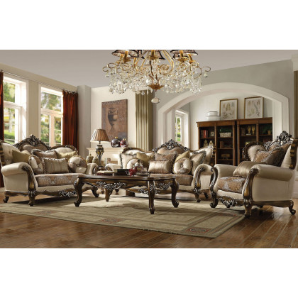 ACME - Latisha Sofa with 8 Pillows (Same Lv01576) in Tan/Antique Oak