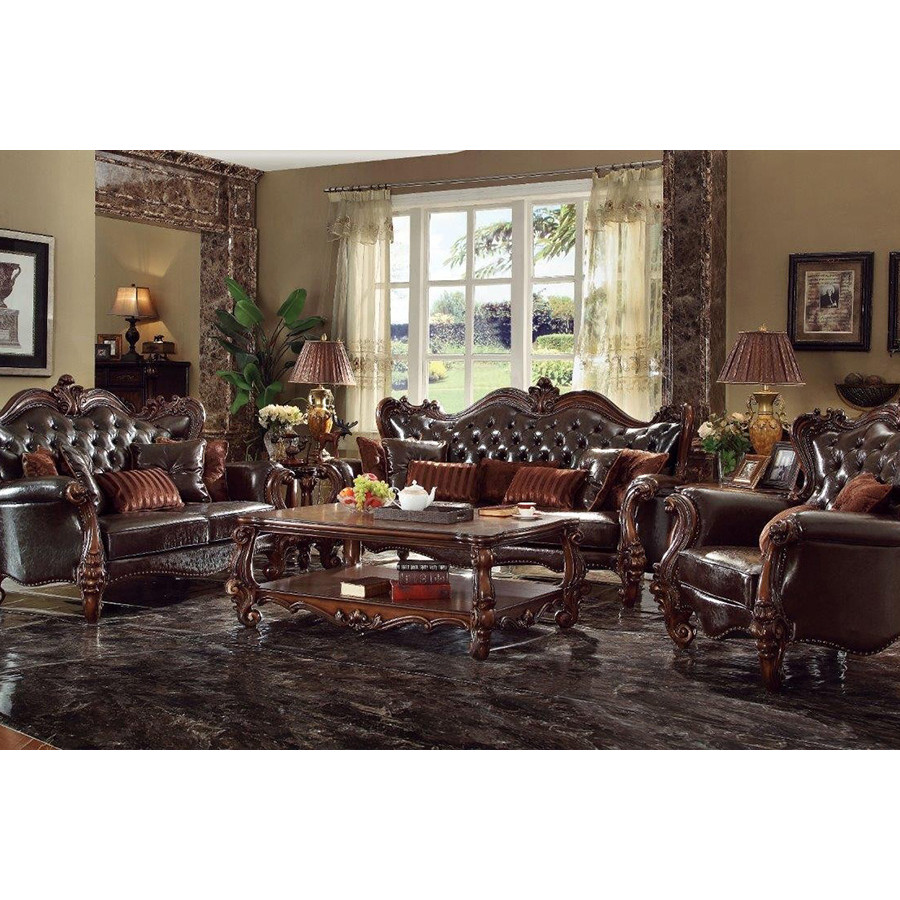 ACME - Versailles Sofa with 7 Pillows in Dark Brown/Cherry Oak