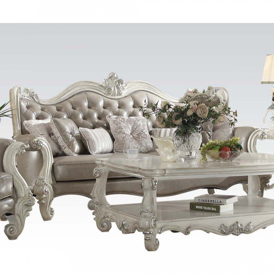 ACME - Versailles Sofa with 7 Pillows in Vintage Gray/Bone White