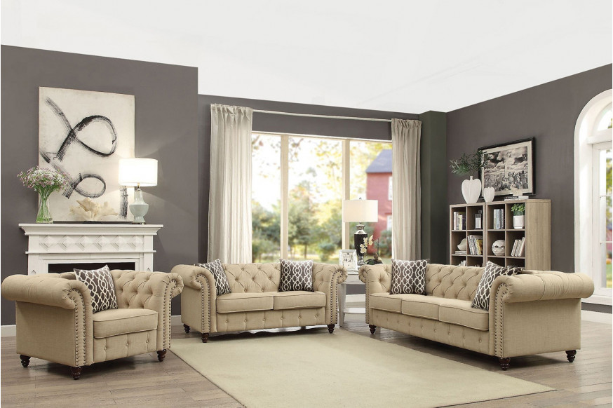 ACME™ Aurelia Linen Living Room Set - Beige
