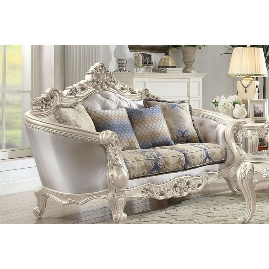 ACME - Gorsedd Loveseat with 4 Pillows in Golden Ivory