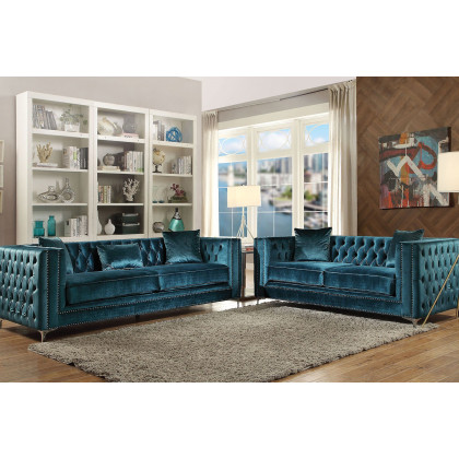 ACME - Gillian Loveseat with 2 Pillows in Dark Teal