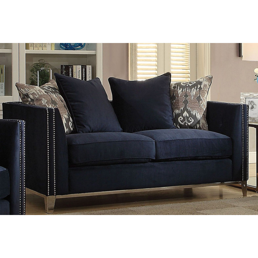 ACME - Phaedra Loveseat with 4 Pillows in Blue