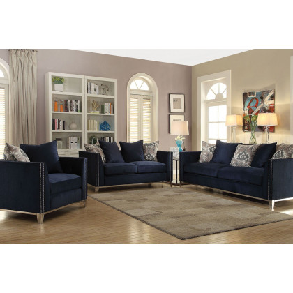 ACME - Phaedra Loveseat with 4 Pillows in Blue