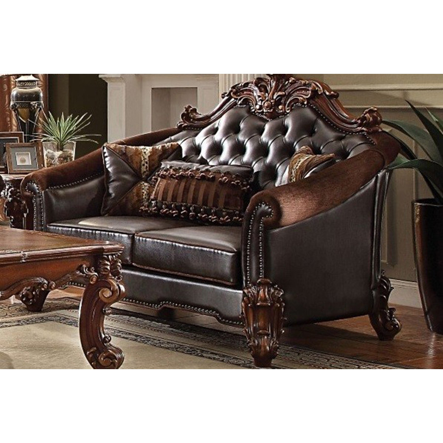 ACME Vendome II Loveseat with 3 Pillows - Dark Brown/Cherry