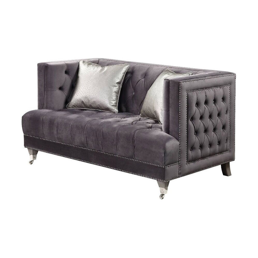 ACME - Hegio Loveseat with 2 Pillows in Gray