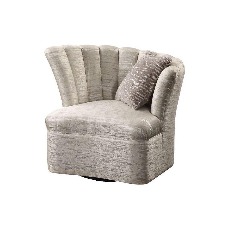 ACME - Athalia Swivel Chair with Pillow in Shimmering Pearl