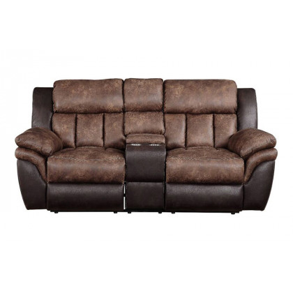 ACME - Jaylen Motion Loveseat with Console in Toffee/Espresso Polished Microfiber