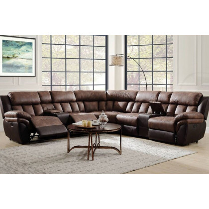 ACME - Jaylen Motion Sectional Sofa in Toffee/Espresso Polished Microfiber