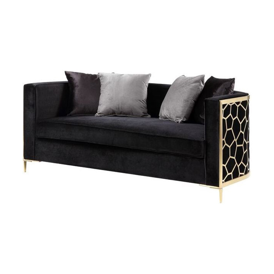 ACME - Fergal Loveseat with 4 Pillows in Black/Gold