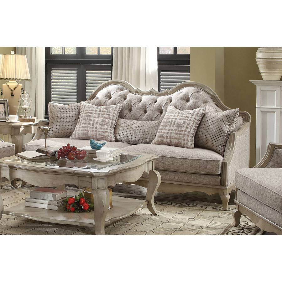 ACME - Chelmsford Sofa with 5 Pillows in Beige/Antique Taupe