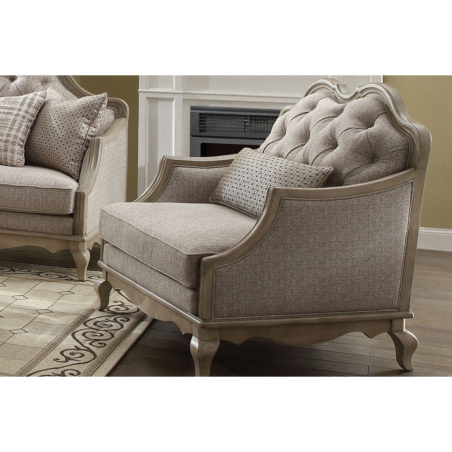 ACME - Chelmsford Chair with Pillow in Beige/Antique Taupe