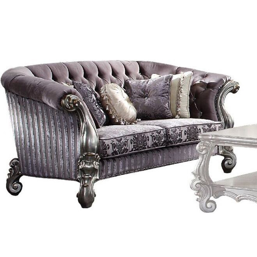 ACME - Versailles Loveseat with 5 Pillows in Velvet/Antique Platinum