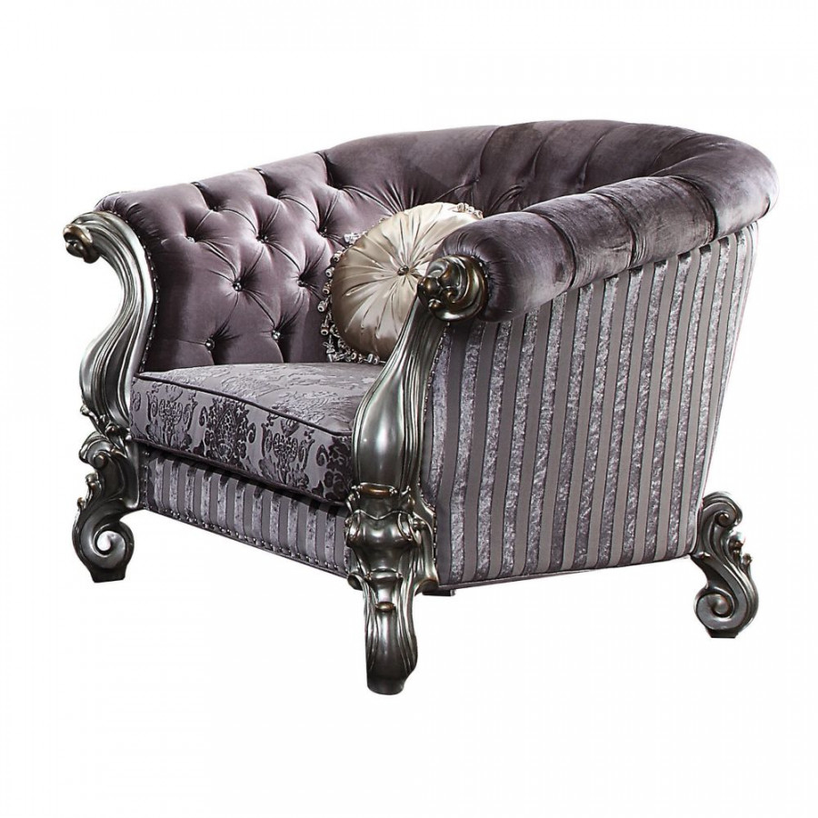ACME Versailles Chair with 2 Pillows - Velvet/Antique Platinum