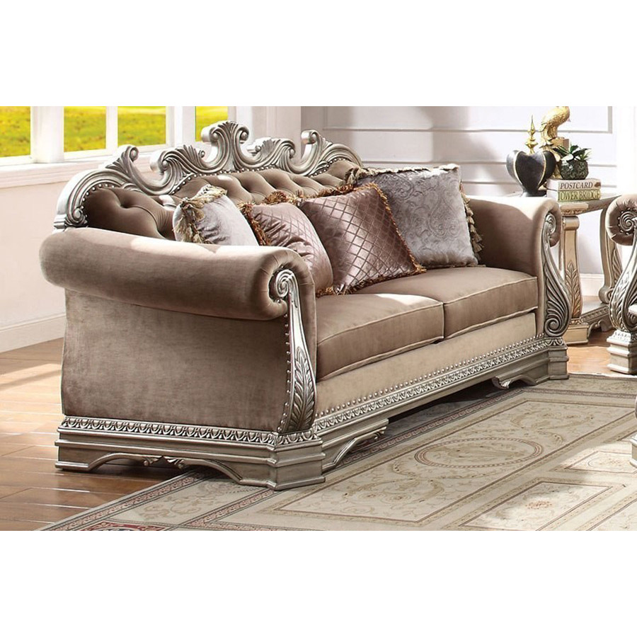 ACME - Northville Loveseat with 4 Pillows in Velvet/Antique Silver