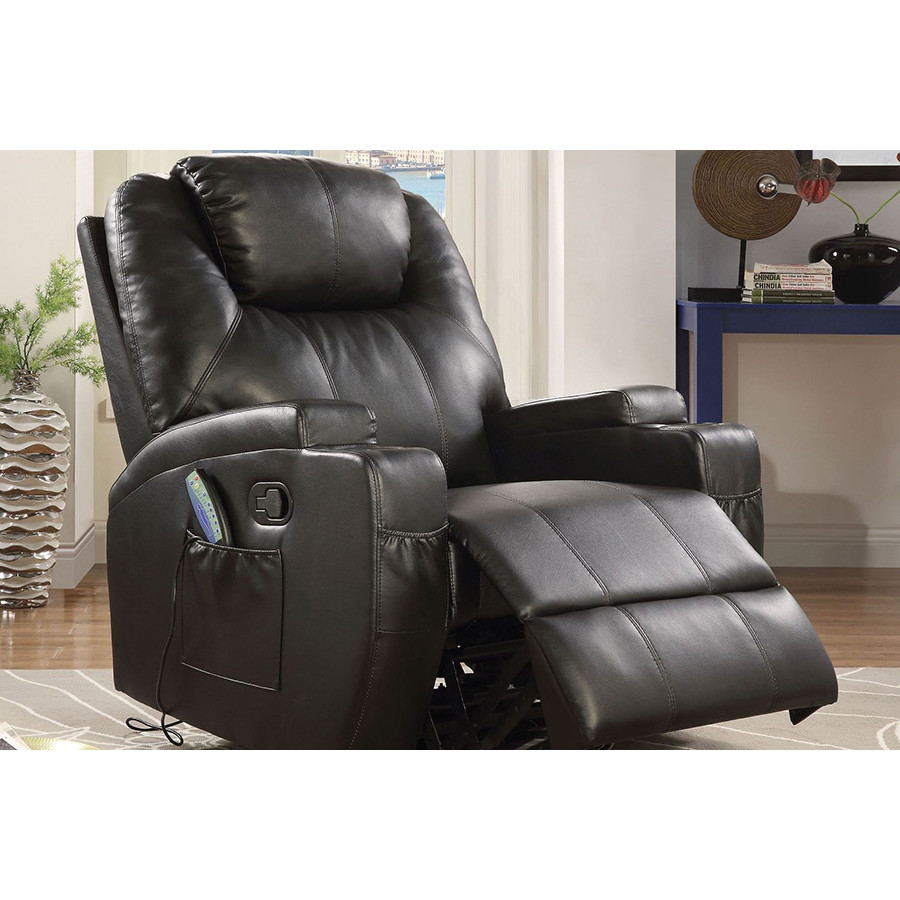 ACME Waterlily Bonded Leather Match Swivel Rocker Recliner - Black