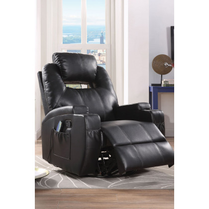 ACME Waterlily Bonded Leather Match Swivel Rocker Recliner - Black