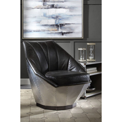 ACME - Brancaster Accent Chair in Distress Espresso/Aluminum