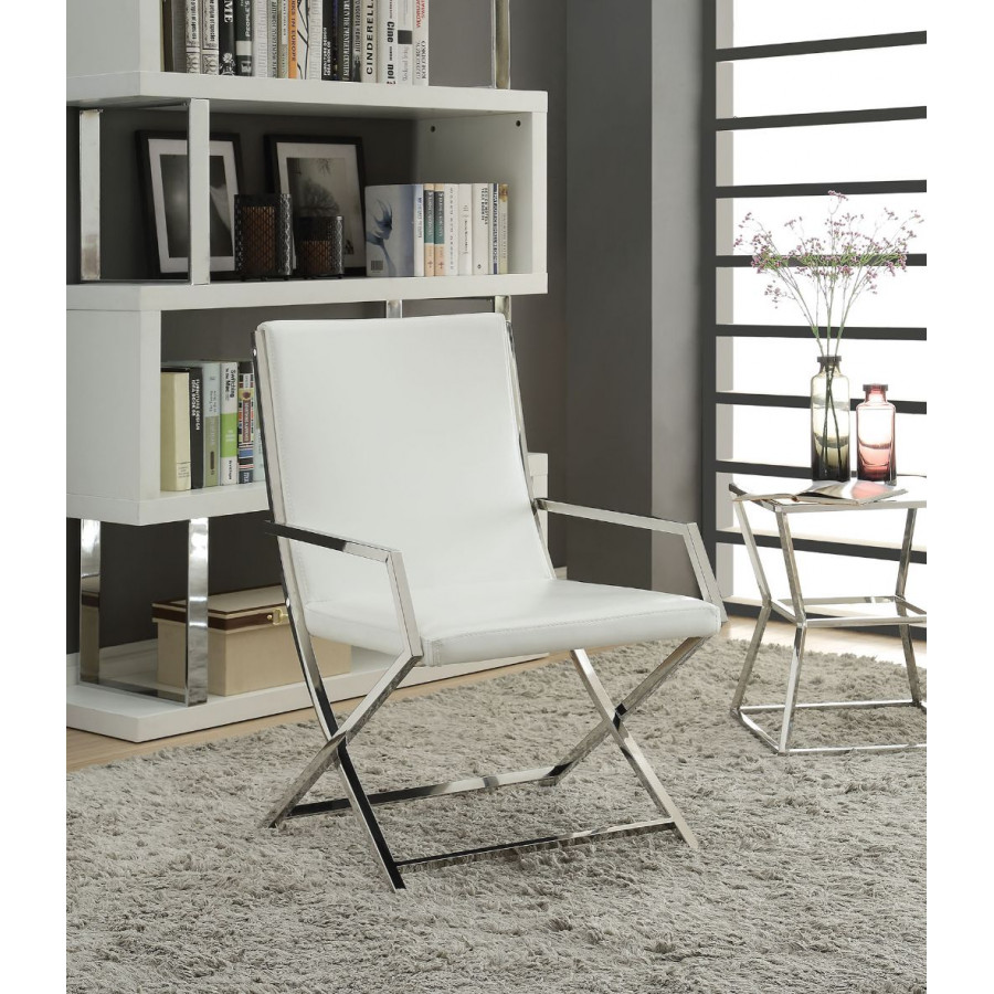 ACME - Rafael Accent Chair in White/Stainless Steel (59775)