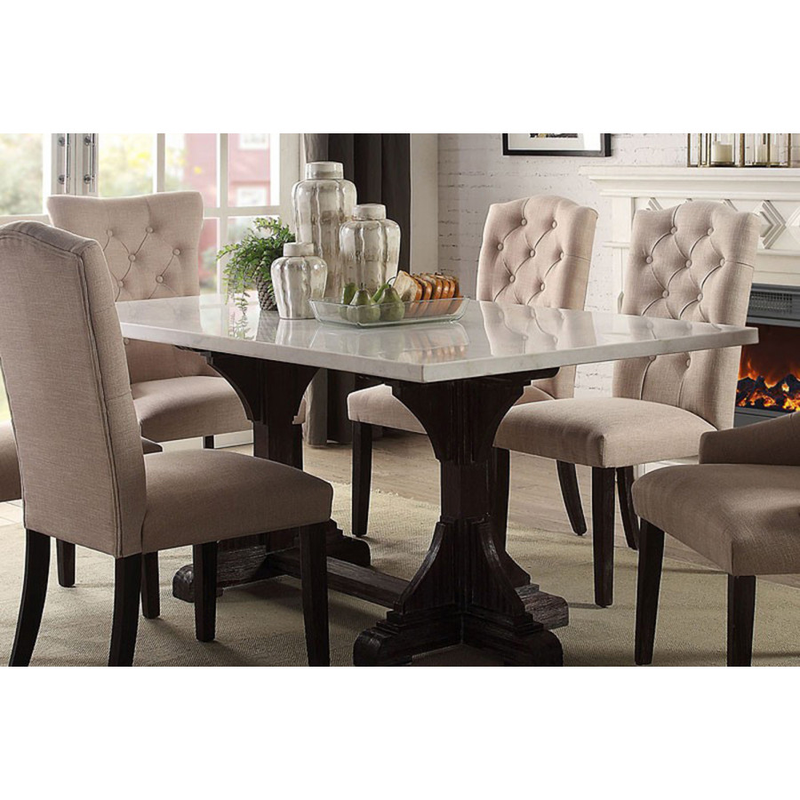 ACME - Gerardo Dining Table in White Marble Top/Weathered Espresso (60180)