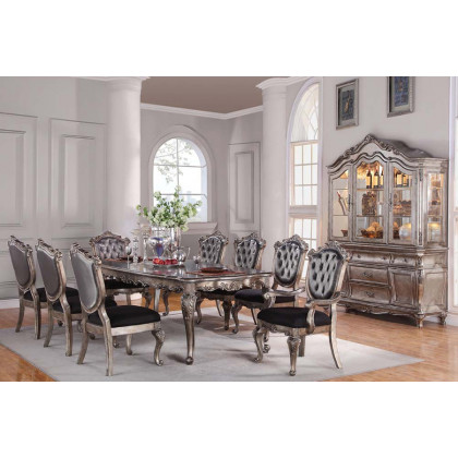 ACME Chantelle Side Chair (Set-2) - Silver Gray Silk-Like/Antique Platinum
