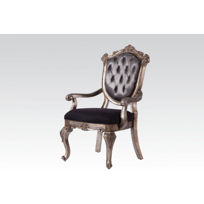 ACME Chantelle Arm Chair (Set-2) - Silver Gray Silk-Like/Antique Platinum