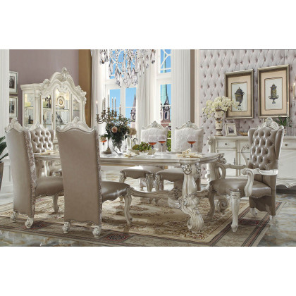 ACME Versailles Side Chair Set of 2 - Vintage Gray PU/Fabric and Bone White