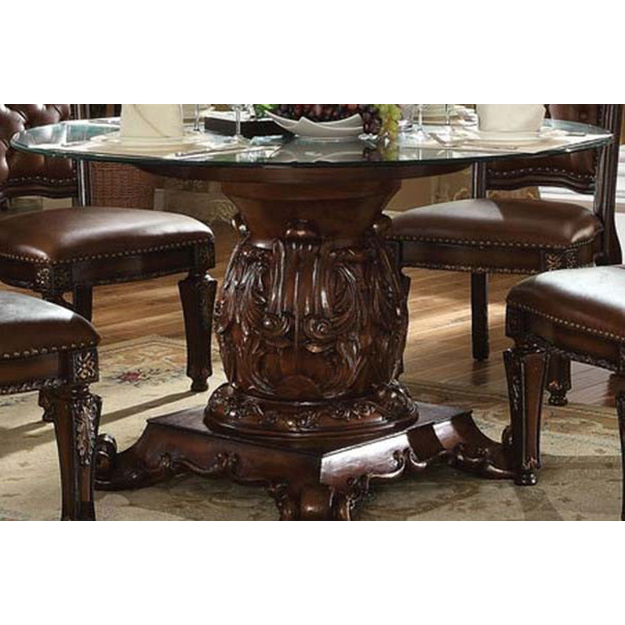 ACME - Vendome Round Dining Table in Clear Glass Top/Cherry